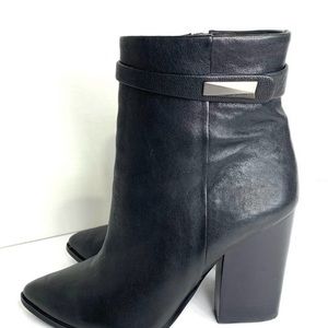 Vince Camuto black real leather high shaft block heel booties size 7.5 zipped